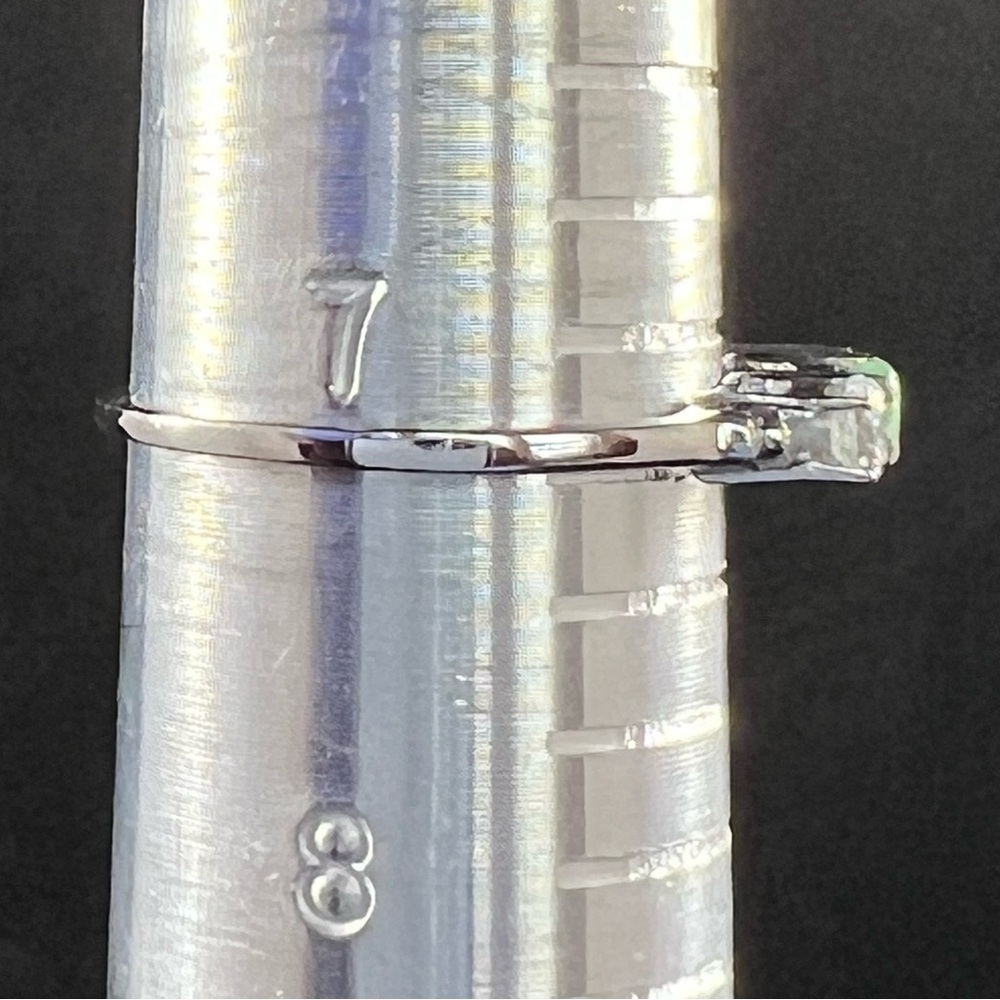 White Topaz • Emerald • Teal Sapphire 3‑Stone Sterling Silver Ring - Picture 4 of 5